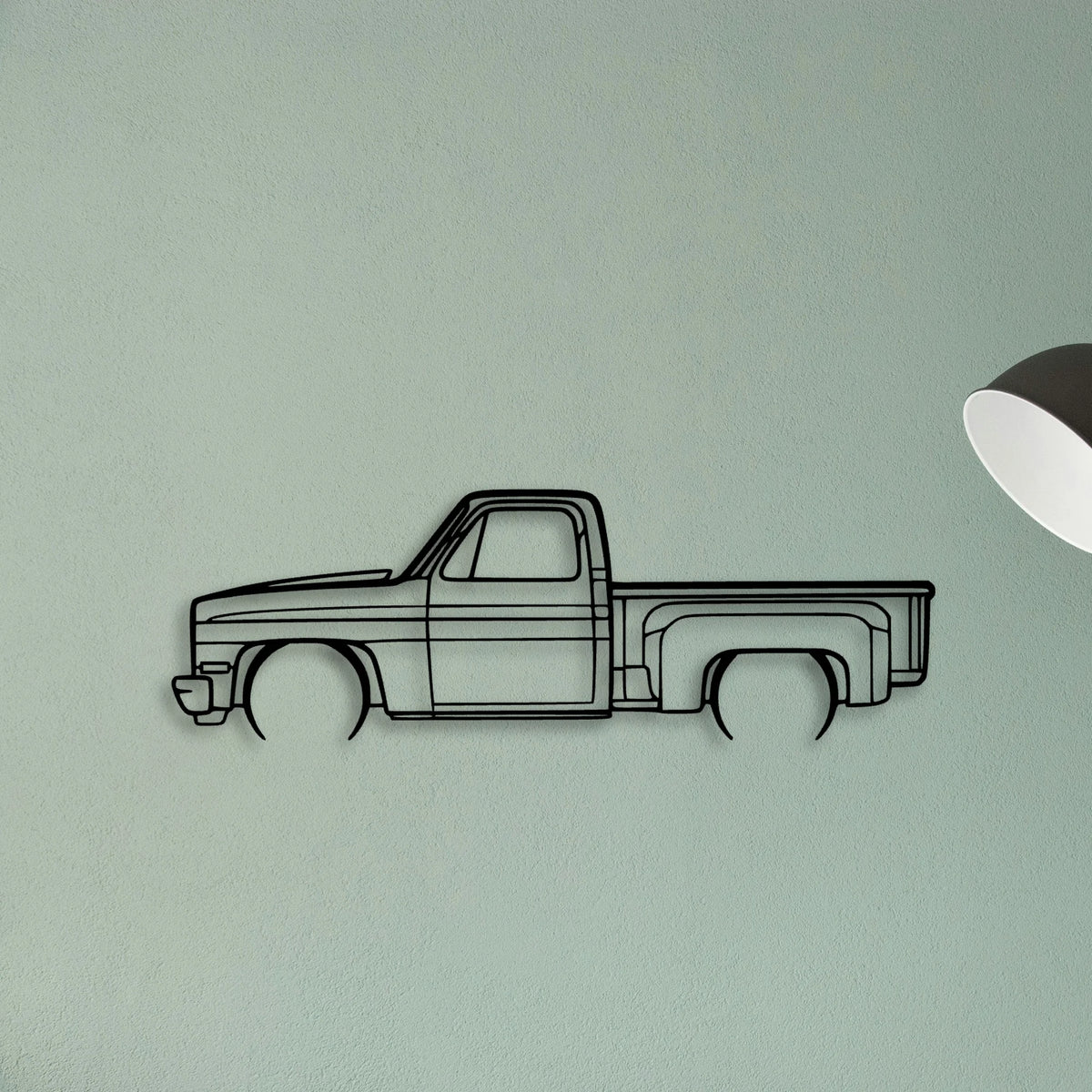 C10 Stepside 1987 Classic Silhouette Metal Wall Art - Tinvibe