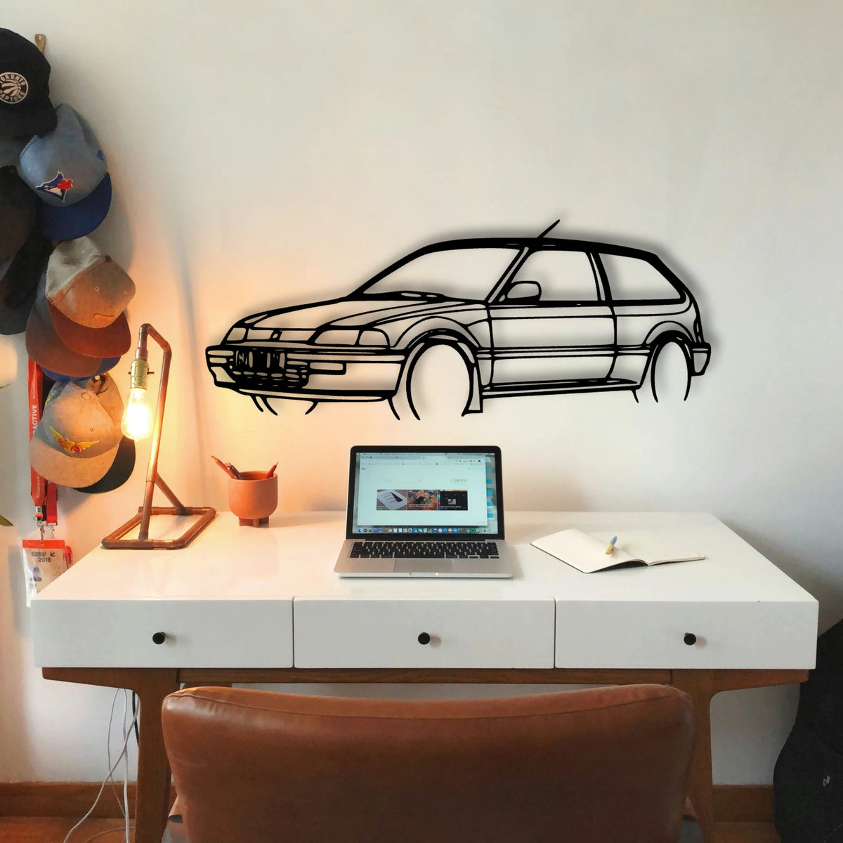 Civic 1990 Angle Classic Silhouette Metal Wall Art - Tinvibe
