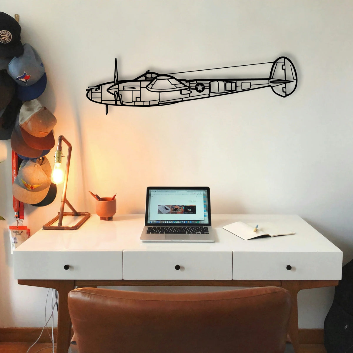 P 38L Lightning 1945 Classic Aircraft Silhouette Metal Wall Art - Tinvibe