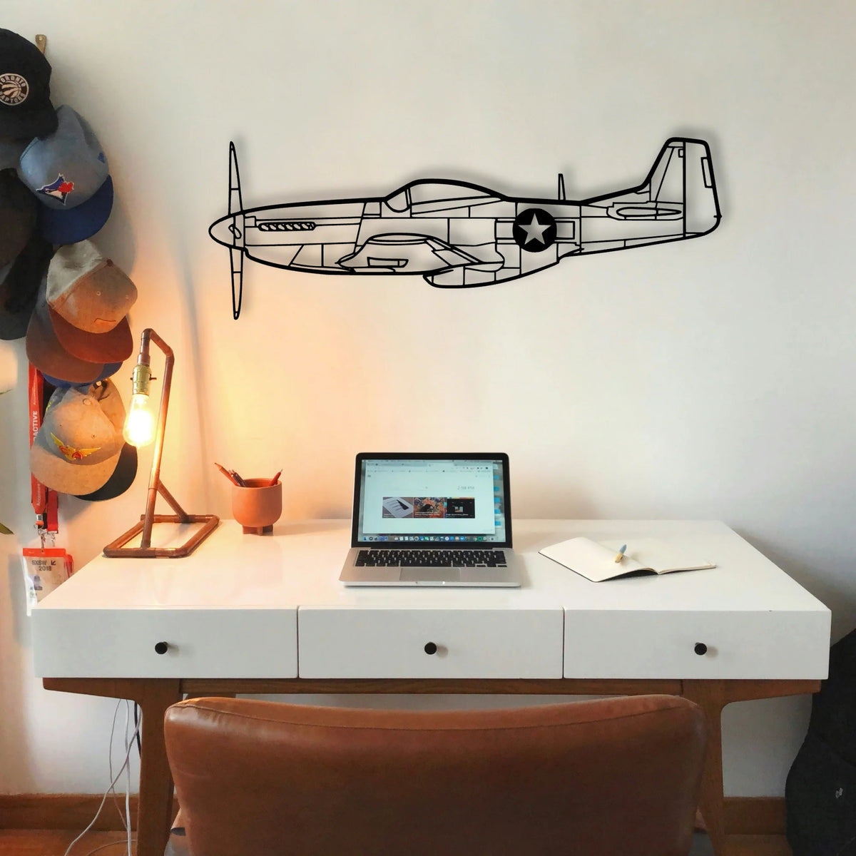 P51 Mustang Classic Aircraft Silhouette Metal Wall Art - Tinvibe