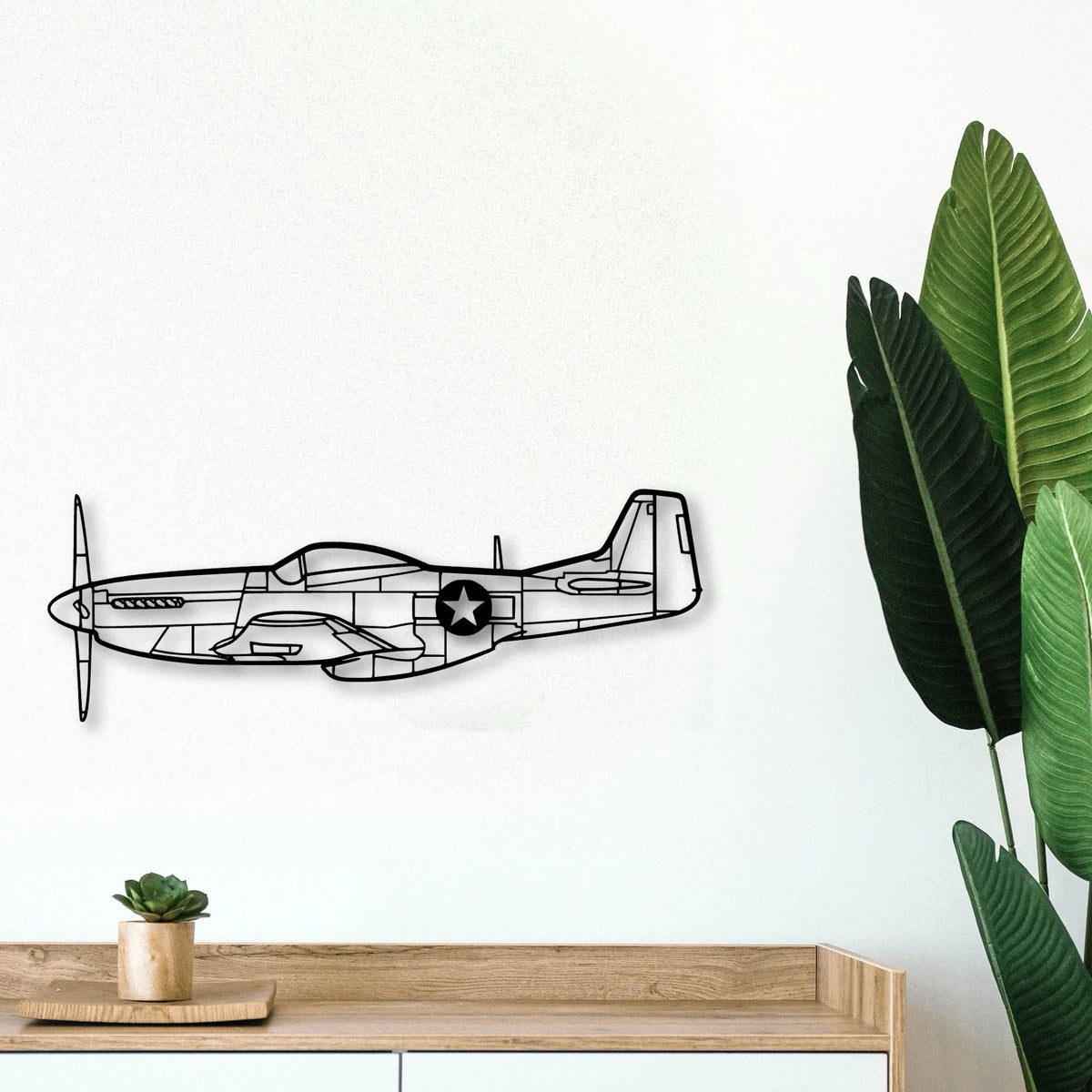 P51 Mustang Classic Aircraft Silhouette Metal Wall Art - Tinvibe
