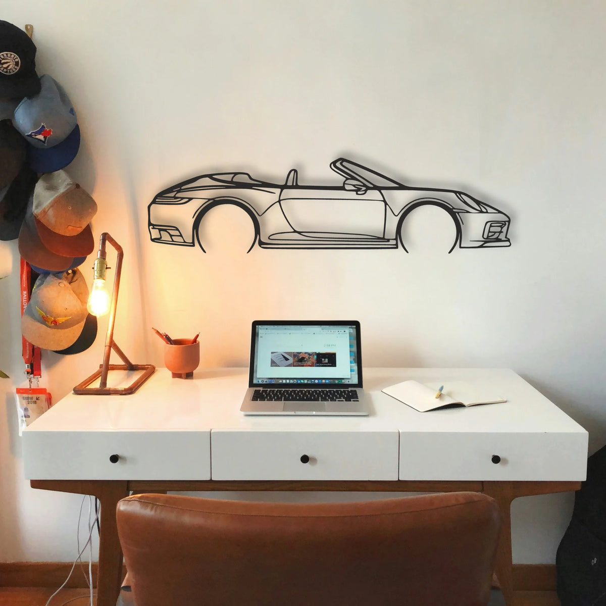 Porsche 911 Model 992 Convertible Classic Silhouette Metal Wall Art - Tinvibe