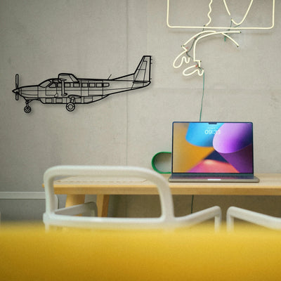 208 Caravan 2 Classic Aircraft Silhouette Metal Wall Art - Tinvibe