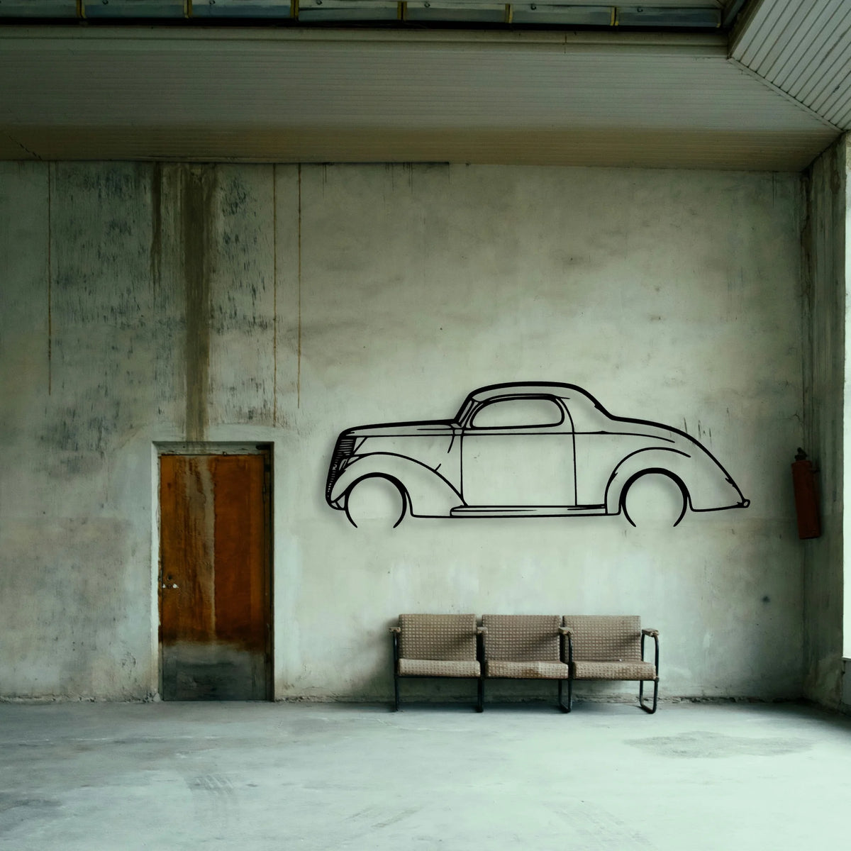 3 Window Coupe 1937 Classic Silhouette Metal Wall Art - Tinvibe