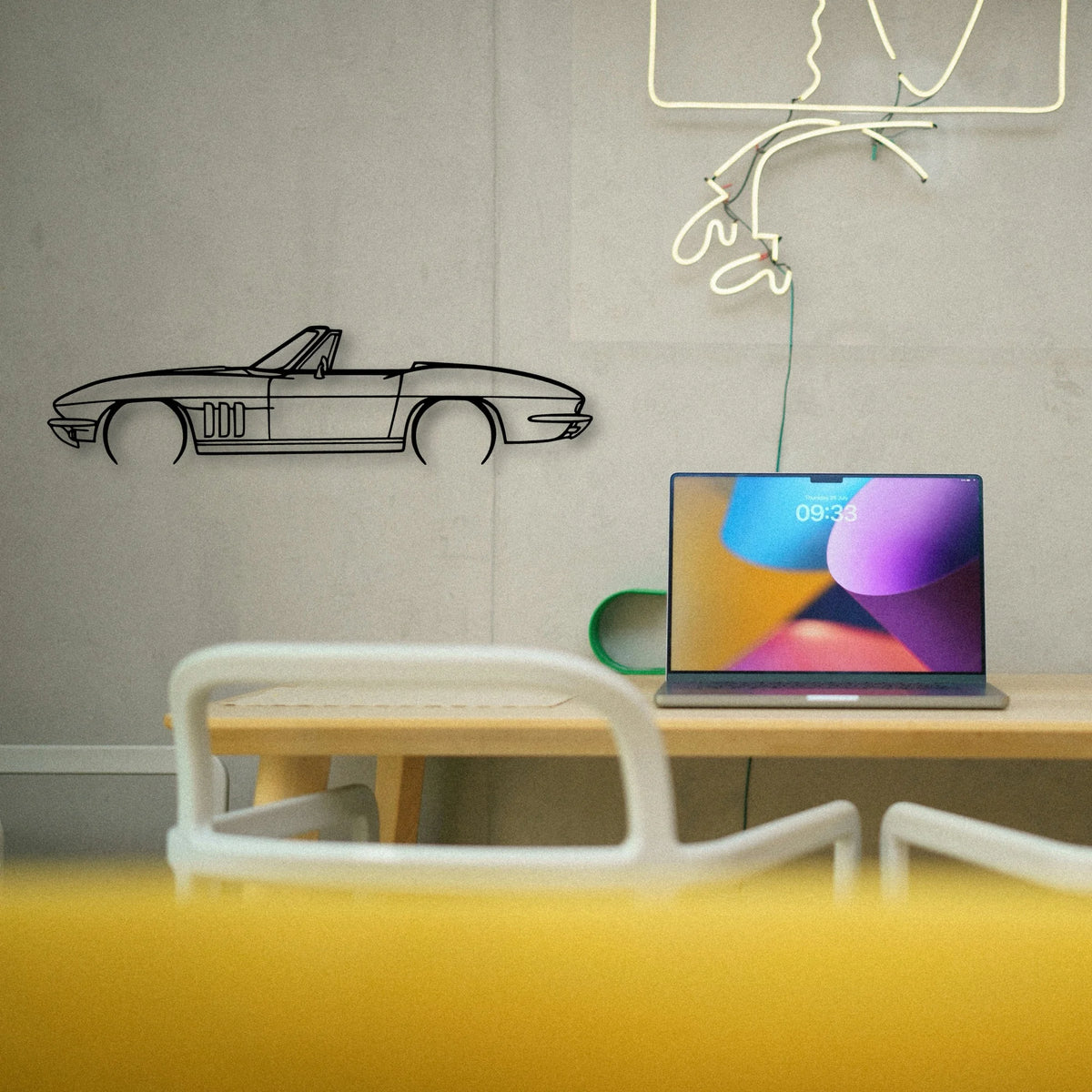 C2 Convertible 1966 Classic Silhouette Metal Wall Art - Tinvibe