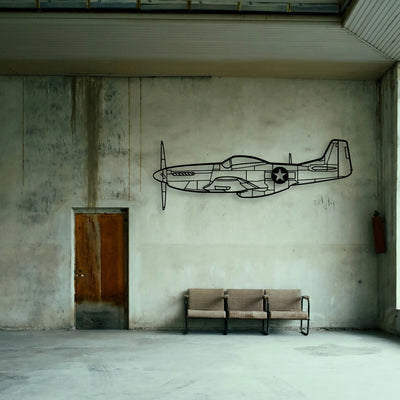 P51 Mustang Classic Aircraft Silhouette Metal Wall Art - Tinvibe