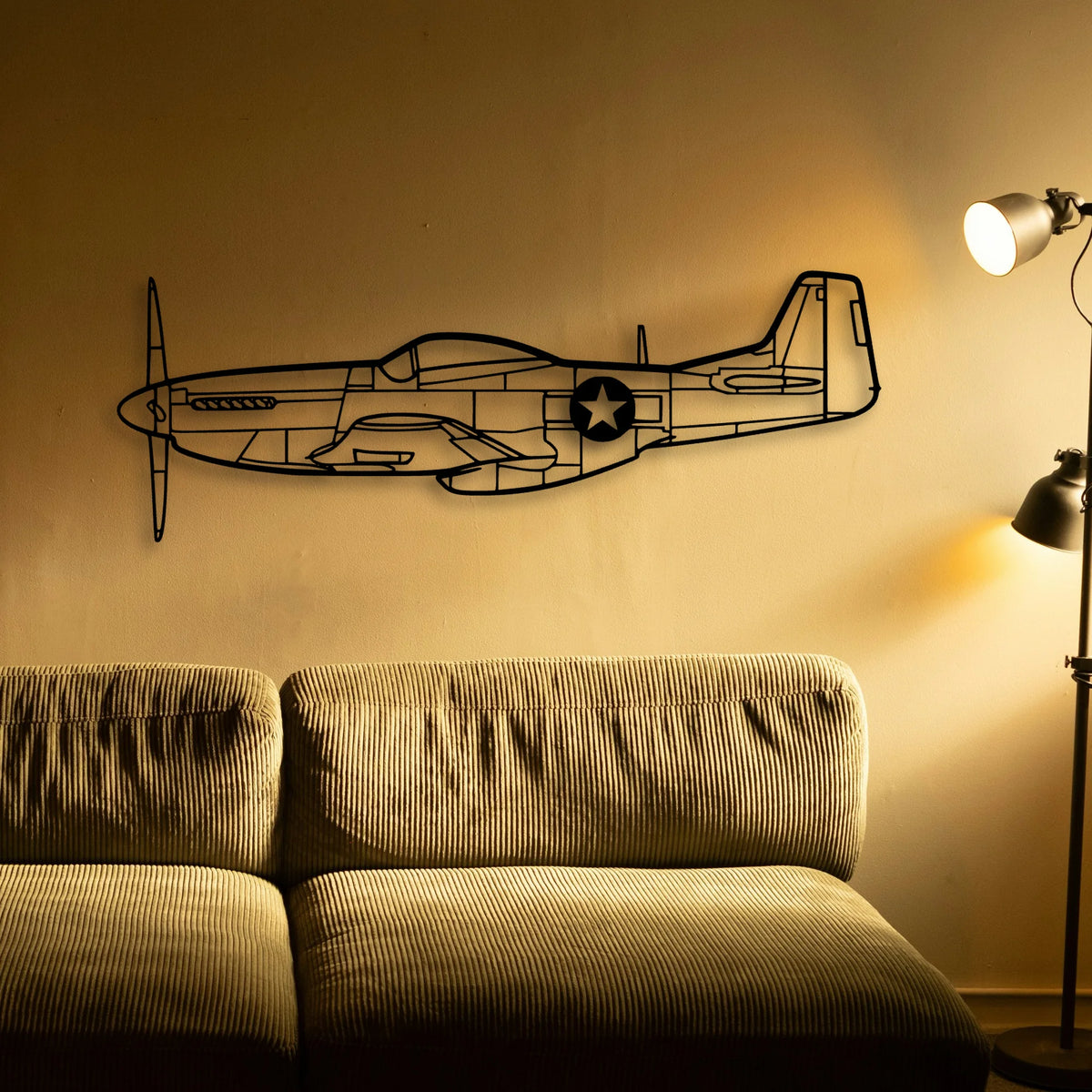 P51 Mustang Classic Aircraft Silhouette Metal Wall Art - Tinvibe